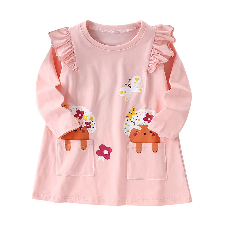 Little maven Kids Clothes Children's Clothing Baby Girls 2024 Autumn Cotton Long Sleeves Cartoon Rabbits Princess Denim Dresses