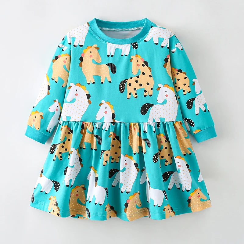 Little maven Kids Clothes Children's Clothing Baby Girls 2024 Autumn Cotton Long Sleeves Cartoon Rabbits Princess Denim Dresses