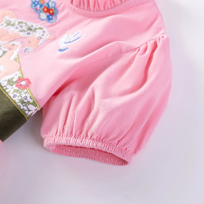 Little maven Children's Clothing Baby Girls 2025 Summer Embroidered Cartoon Casual Unicorns Dresses Pink Dresses Kids Clothes
