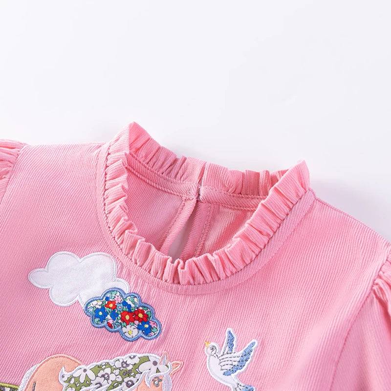 Little maven Children's Clothing Baby Girls 2025 Summer Embroidered Cartoon Casual Unicorns Dresses Pink Dresses Kids Clothes