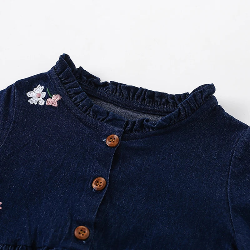 Little maven Kids Clothes Children's Clothing Baby Girls 2024 Autumn Cotton Long Sleeves Cartoon Rabbits Princess Denim Dresses