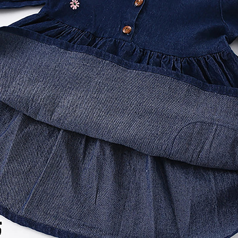Little maven Kids Clothes Children's Clothing Baby Girls 2024 Autumn Cotton Long Sleeves Cartoon Rabbits Princess Denim Dresses